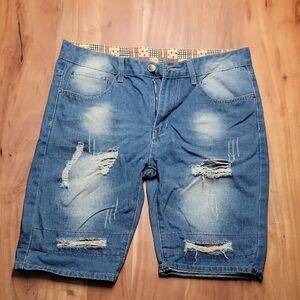 Stylish Blue Distressed Denim Shorts
